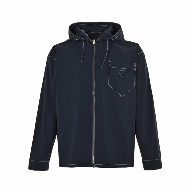 Prada 23Ss High-Stitch Hooded Jacket DDD. Made from custom-dyed cotton greige, t