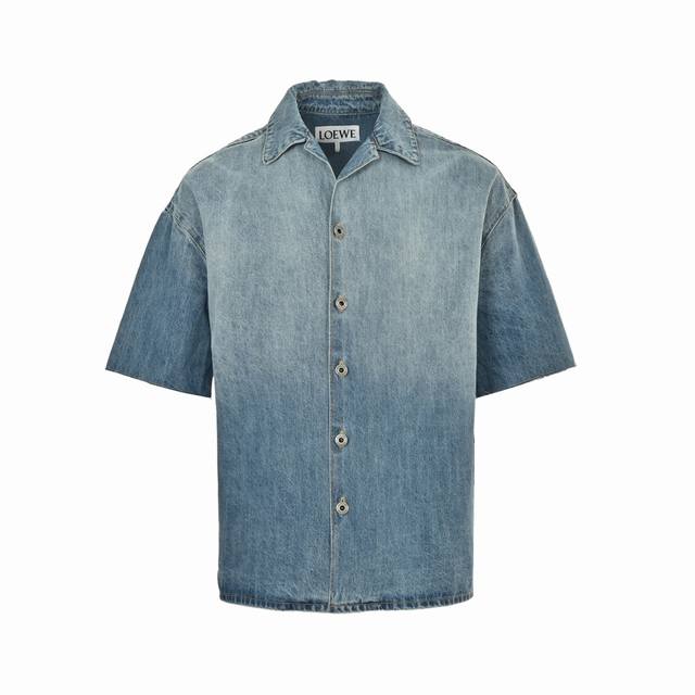 Loewe 25Ss Anagram semi-embroidered denim short-sleeved shirt Custom cloud-feel