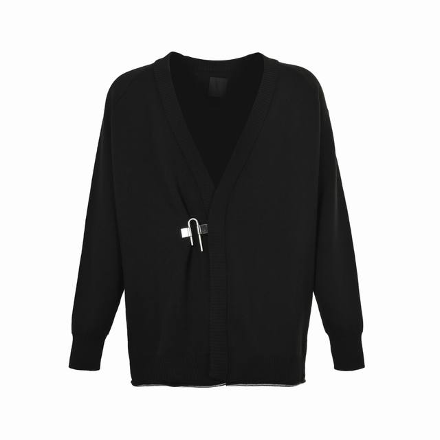 Givenchy lock-button cardigan sweater is knitted on an imported 12-gauge fine-ne