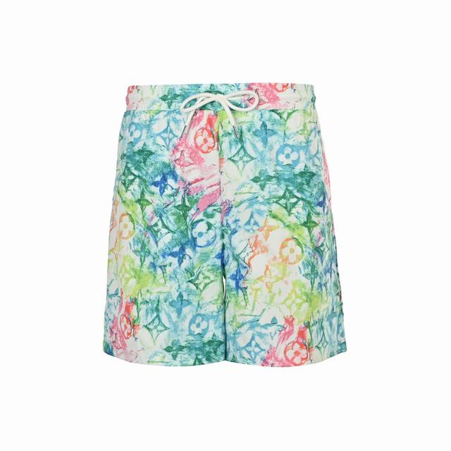 Louis Vuitton crayon graffiti nylon beach shorts are made from a custom, densely