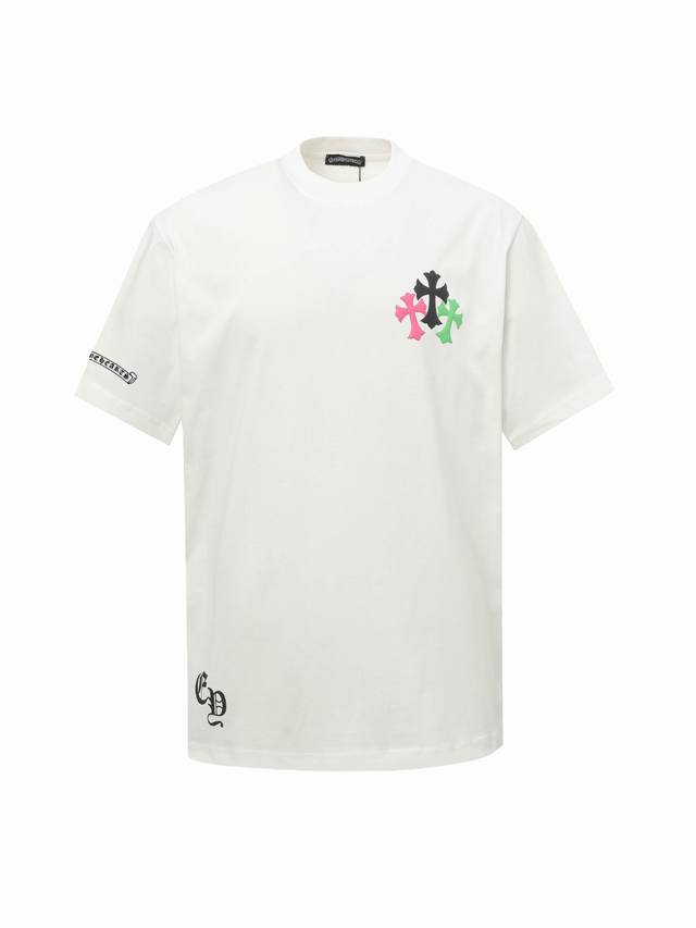 High-end Chrome Hearts colorful cross print short sleeves! Made of G-cotton doub