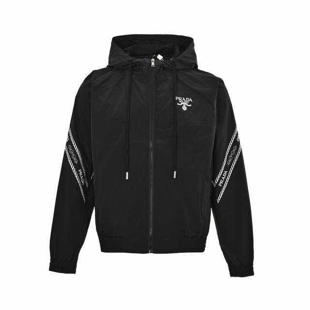 Prada Embroidered Logo Zipper Jacket DDD. Made of custom-dyed nylon fabric, feat