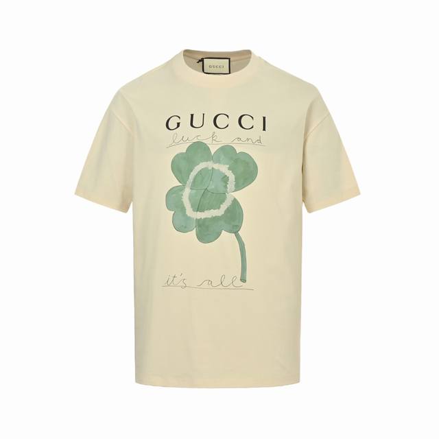 Gucci 25Ss heart leaf plant print short-sleeve T-shirt DDD. 32s double yarn fabr
