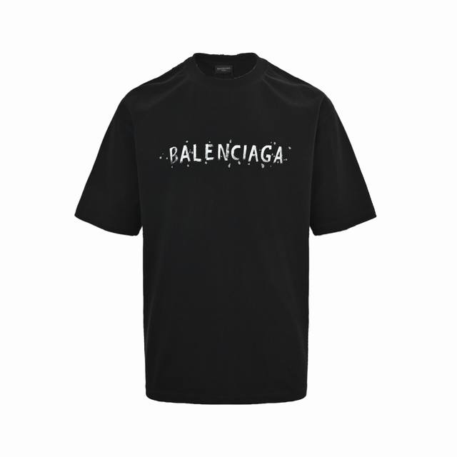 Balenciaga 25Ss double B hand-painted washed ripped short-sleeve top. DDD. Origi
