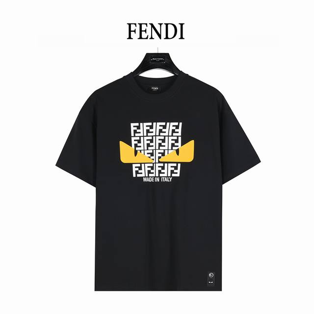 Fendi 25Ss Monster Eye Silicone Lettering Logo Short-Sleeved T-Shirt. Made from