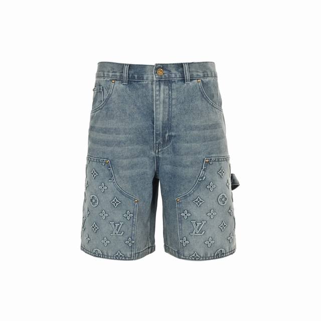 Louis Vuitton 25Ss Monogram Embossed Denim Shorts These work denim shorts featur