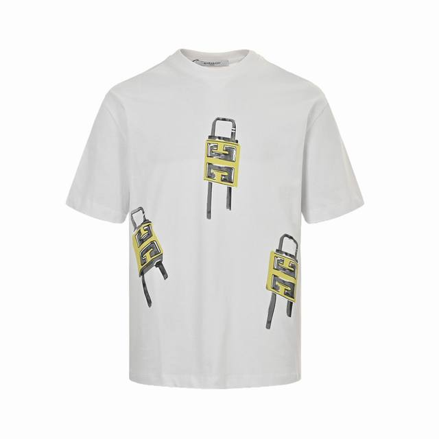 Givenchy 24Ss lock print short-sleeve top. Made from 50-count double-ply combed