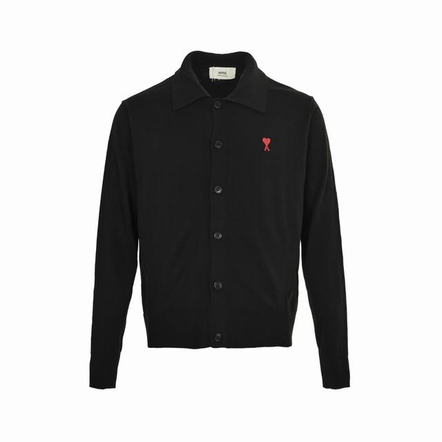 Ami Paris Small Heart Embroidered Knit Cardigan Woven from luxuriously soft, ult