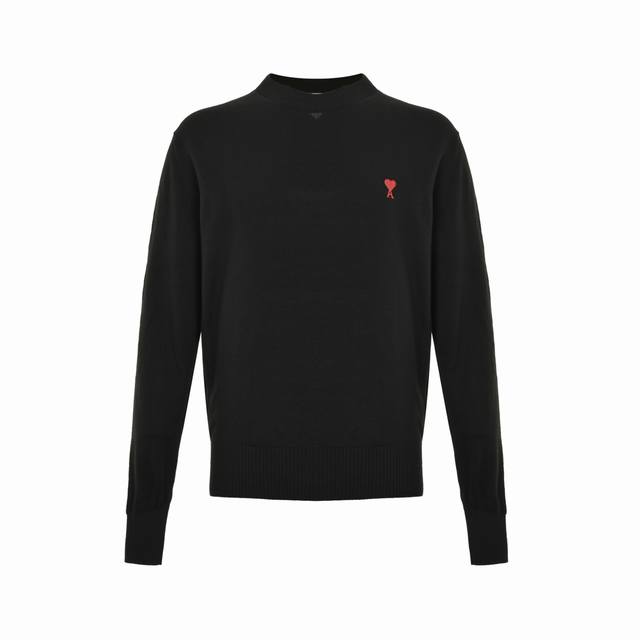 Ami Paris Small Heart Embroidered Round Neck Knit Sweater Custom-woven from luxu