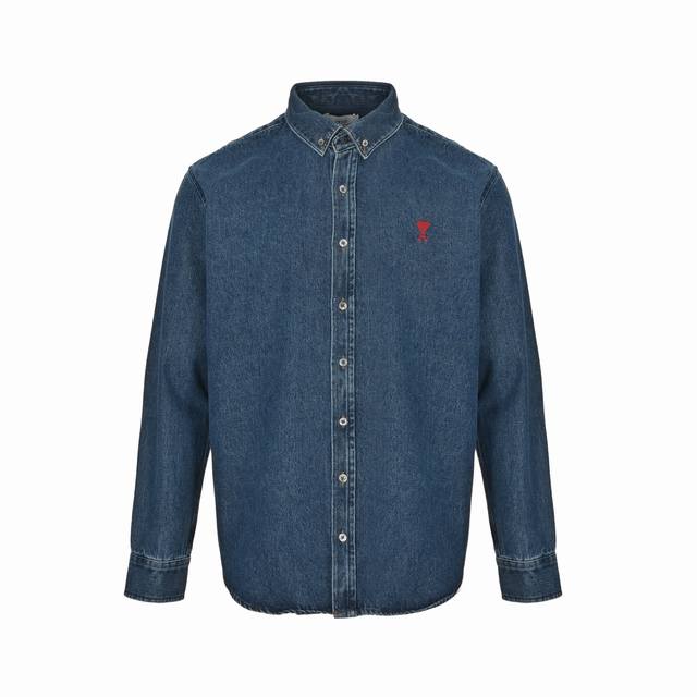 Ami Heart Embroidered Denim Shirt JacketCustom made from pure cotton denim fabri