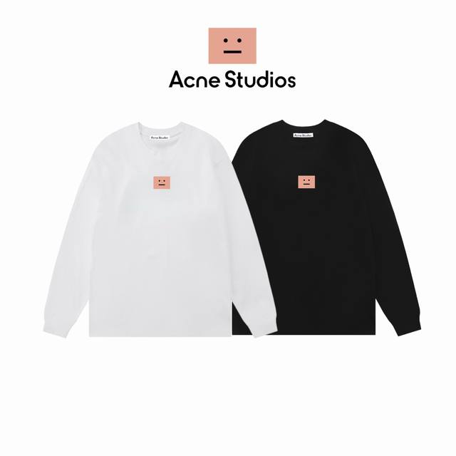 Autumn Acnestudios Smiley face print Double yarn 300g long sleeve DDD: Black and