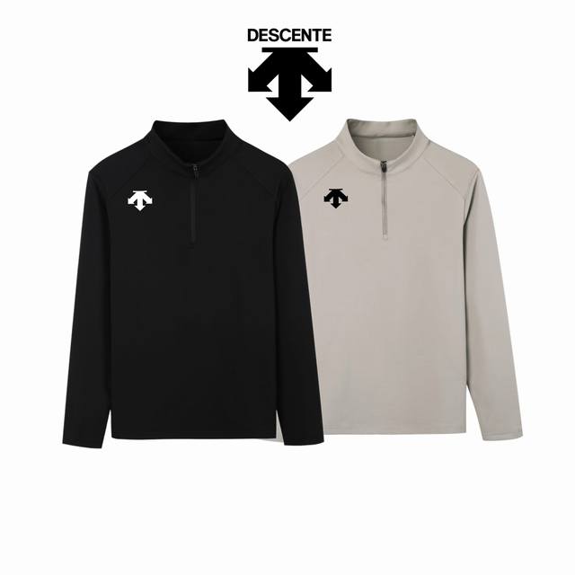 Autumn Descente 3D laminated sports stand collar half zip long sleeve DDD: Black