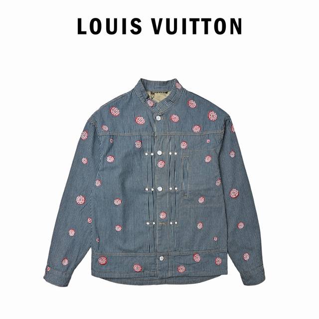 Louis Vuitton Lv co-branded cherry blossom embroidered vertical striped denim ja