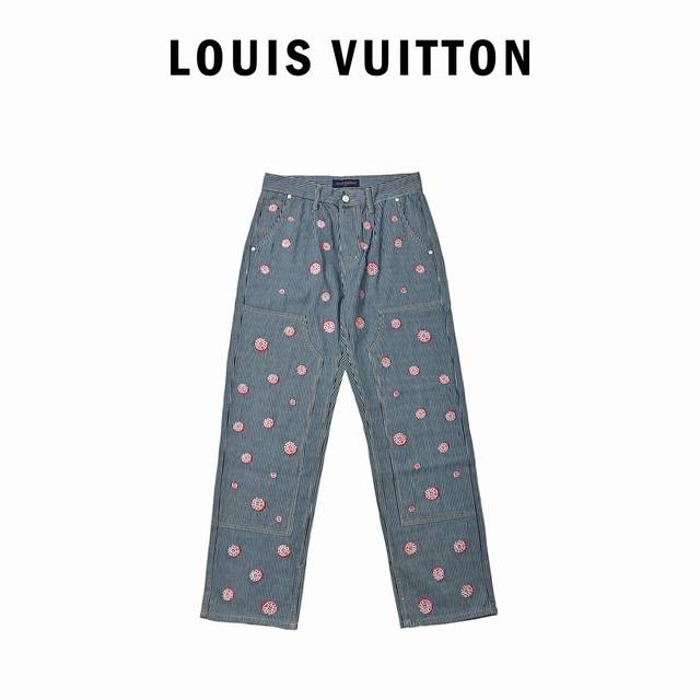 Louis Vuitton Lv co-branded cherry blossom embroidered vertical striped denim tr