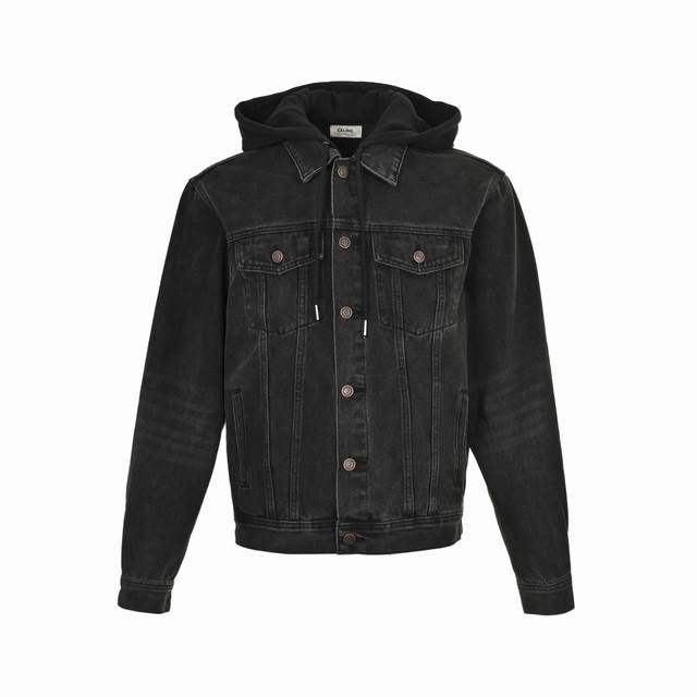 Celine patchwork hooded denim jacket is made of 12.5A 7x7 high-density twill cot