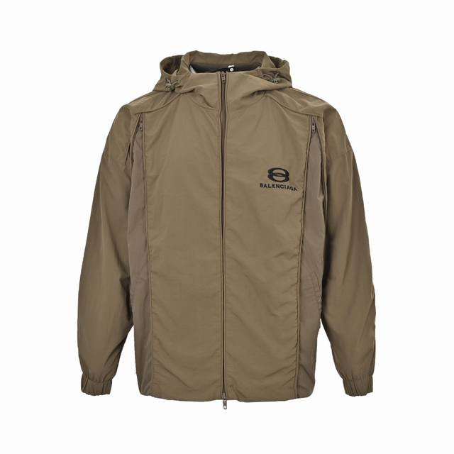 Balenciaga Embroidered Logo Zipper Hooded Jacket DDD. Embroidery: Straight lines