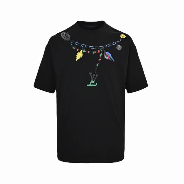 Louis Vuitton 25Ss creative necklace letter logo printed short sleeve The fabric