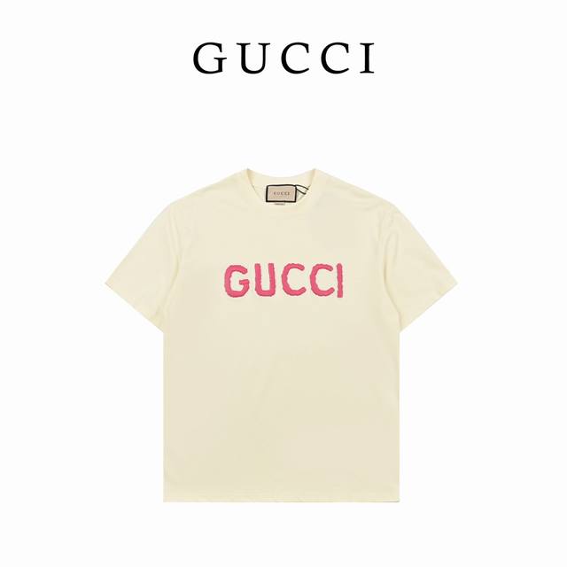 Gucci pink letter embroidered logo pattern short-sleeve official website synchro