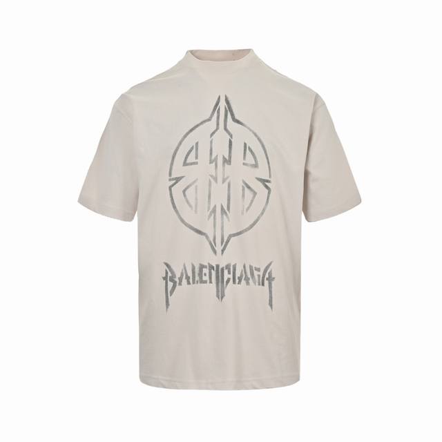 Balenciaga 24Ss distressed short-sleeve top with double B mud-dyed Sanskrit char