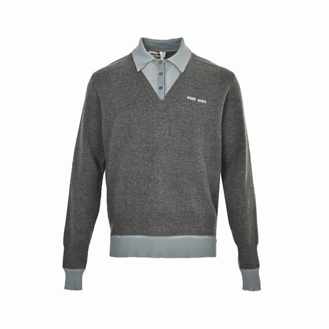 Miu Miu 25Fw colorblock polo neck sweaterThe fabric is made of skin-friendly Ten