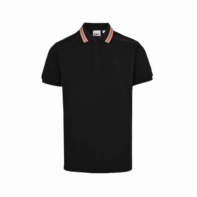 Burberry short-sleeved Polo shirt with a Burberry logo and colorful stripe embro