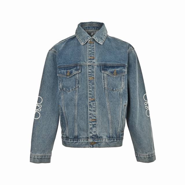 Loewe Anagram denim embroidered jacket features a black base and black top, high