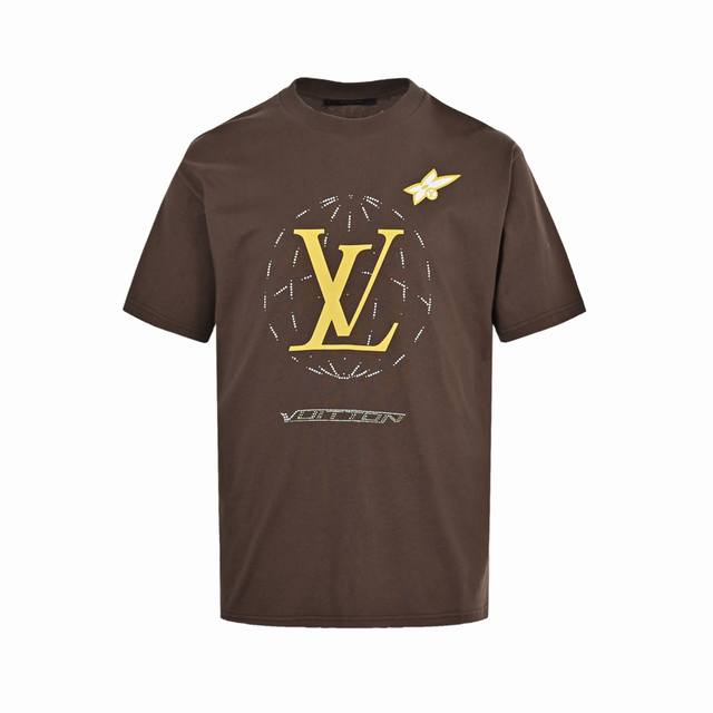 Louis Vuitton 25Ss hot-stitched rhinestone short-sleeve top. Made from 16S plain