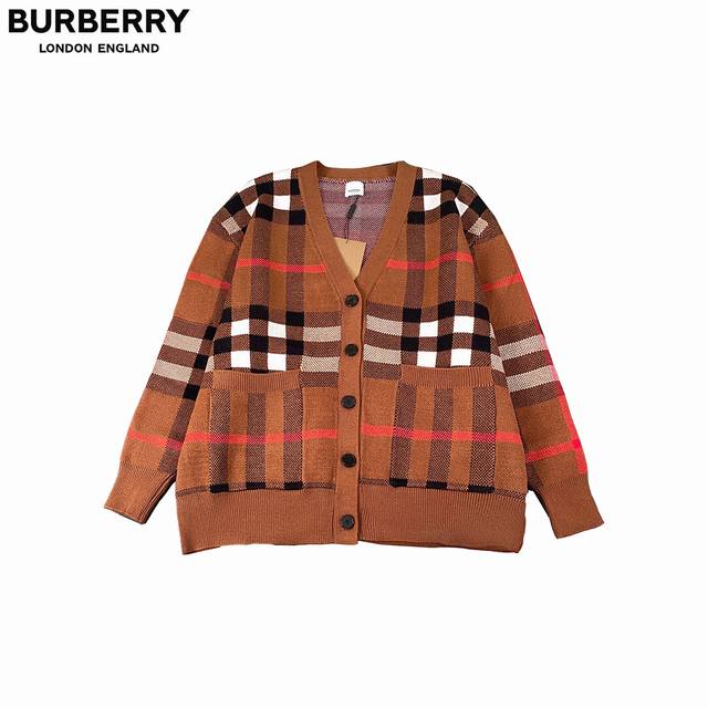 Burberry 25Ss Classic Striped Plaid V-Neck Cardigan Sweater Jacket - Crafted fro