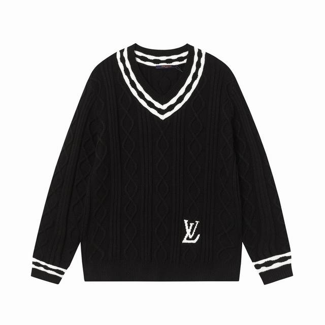 M21 Louis Vuitton knitted jacquard texture diamond craft round neck sweater pres