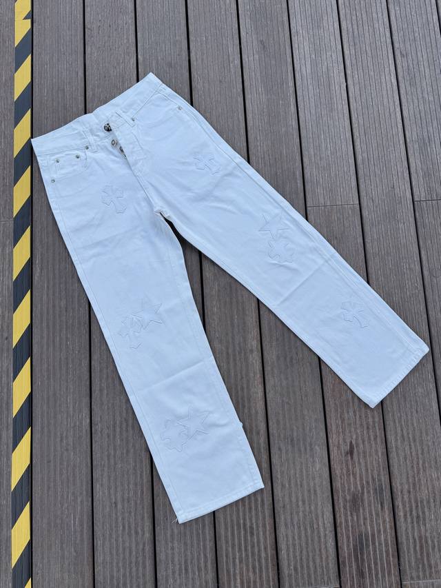 Top version, different from market currency Comehearts White Star Straight Pants