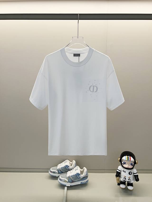 Dior 260g round neck short-sleeved T-shirt Simple solid color embroidered letter