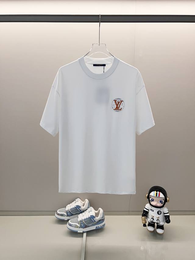 Louisvuitton 260g round neck short-sleeved T-shirtGlobe embroidered letter logo