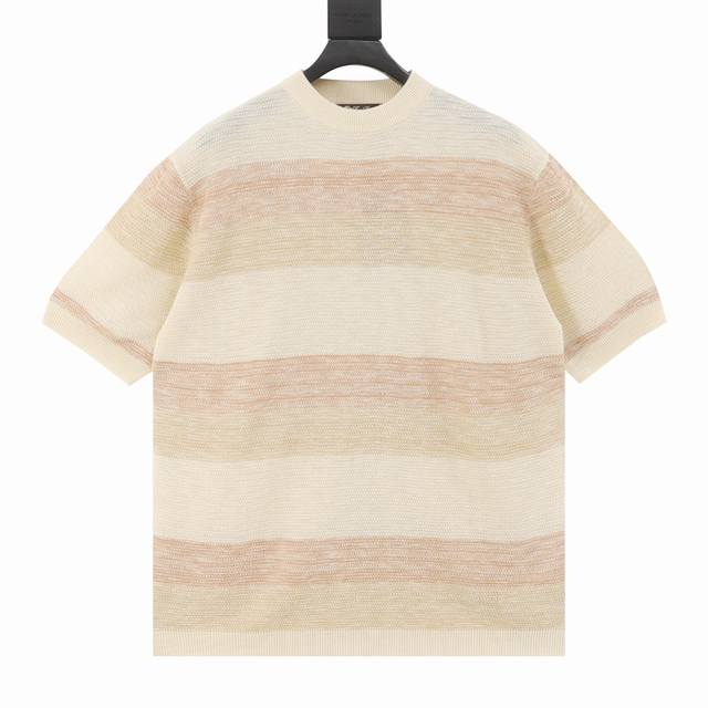 Loro Piana Lp40Ss striped knit short-sleeved shirt Made of linen fabric Striped