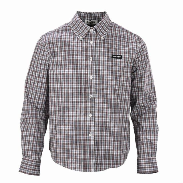 Miu Miu Mm brown and blue fine check long-sleeved shirt Authentic 12192 purchase