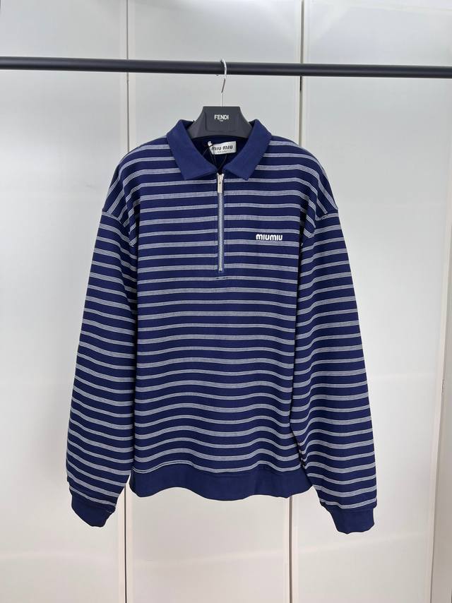 Miumiu Miu Miu letter embroidered striped Polo sweatshirt 36 38 40 42 DDD