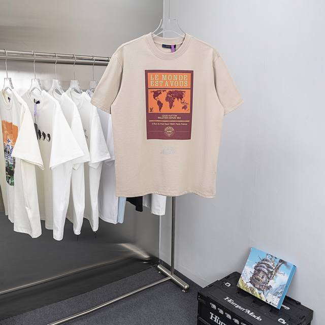 Gift Box Edition Lw62 Donkey Home | 25Ss Map Rhinestone Khaki Crew Neck Short S