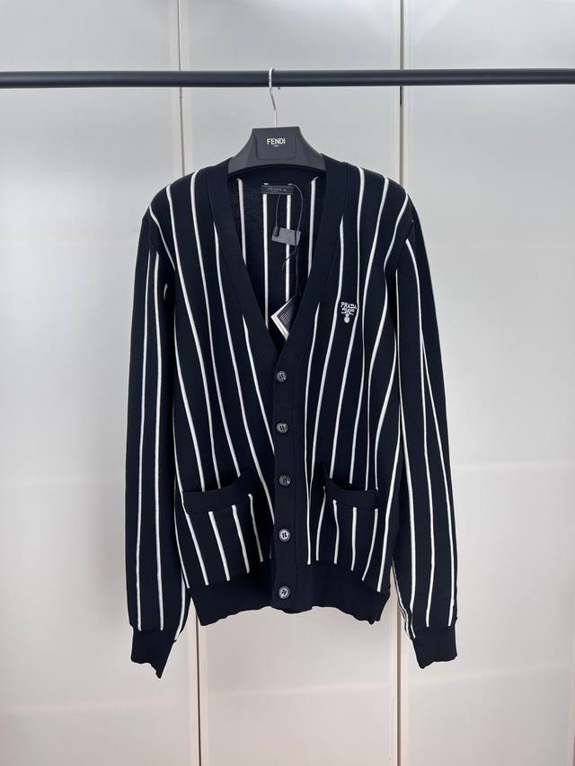 Prada striped embroidered cardigan sweater 46 48 50 52 DDD