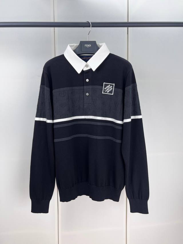 Lv Louis striped colorblock long-sleeved polo shirt S M L Xl DDD