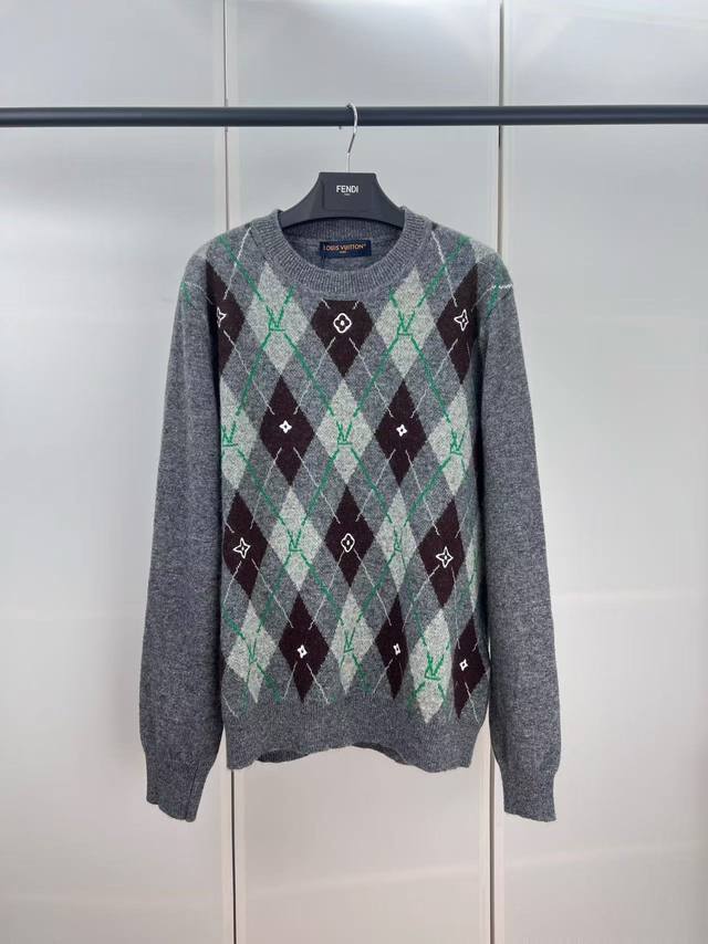 Lv Louis diamond monogram embroidered jacquard knitted sweater SML Xl DDD