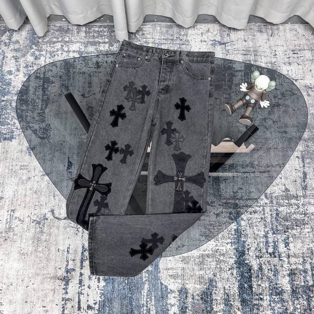 High-end Chrome Hearts Sexrecords series limited edition cowhide jeans, unisex.