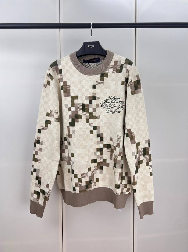 Lv Louis letter embroidered checkered knitted sweater SML Xl DDD