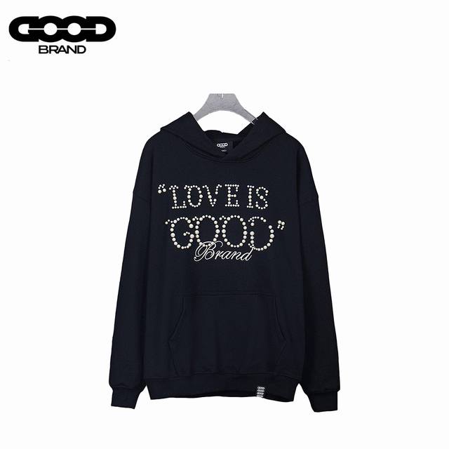 Goodbrand25Ss Pearl Embroidered Heavy-Duty Slogan Hoodie Fabric: Made of 500g Ul