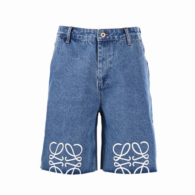 Loewe Anagram semi-embroidered denim shorts Customized blue silk dense cotton de