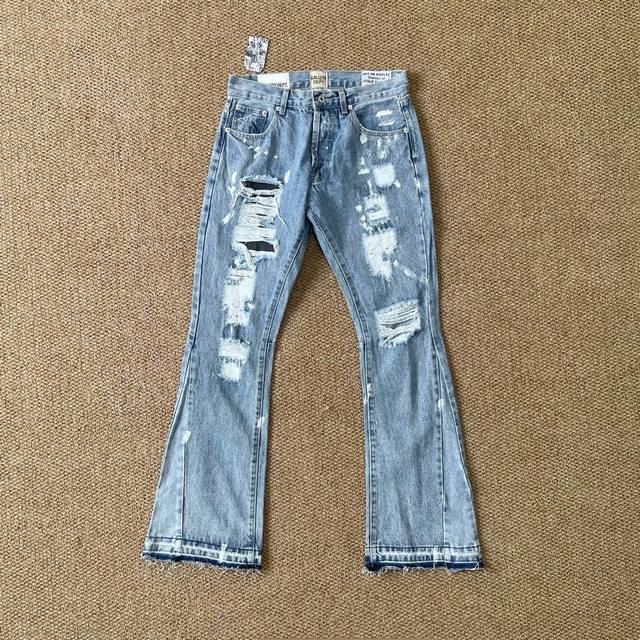 Style No. 3014 Gallery Dept ripped and threaded denim flared jeans, washed and