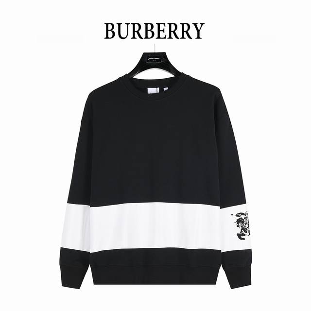 Burberry 25Fw horizontal striped horse print crewneck sweatshirt. Made from cust