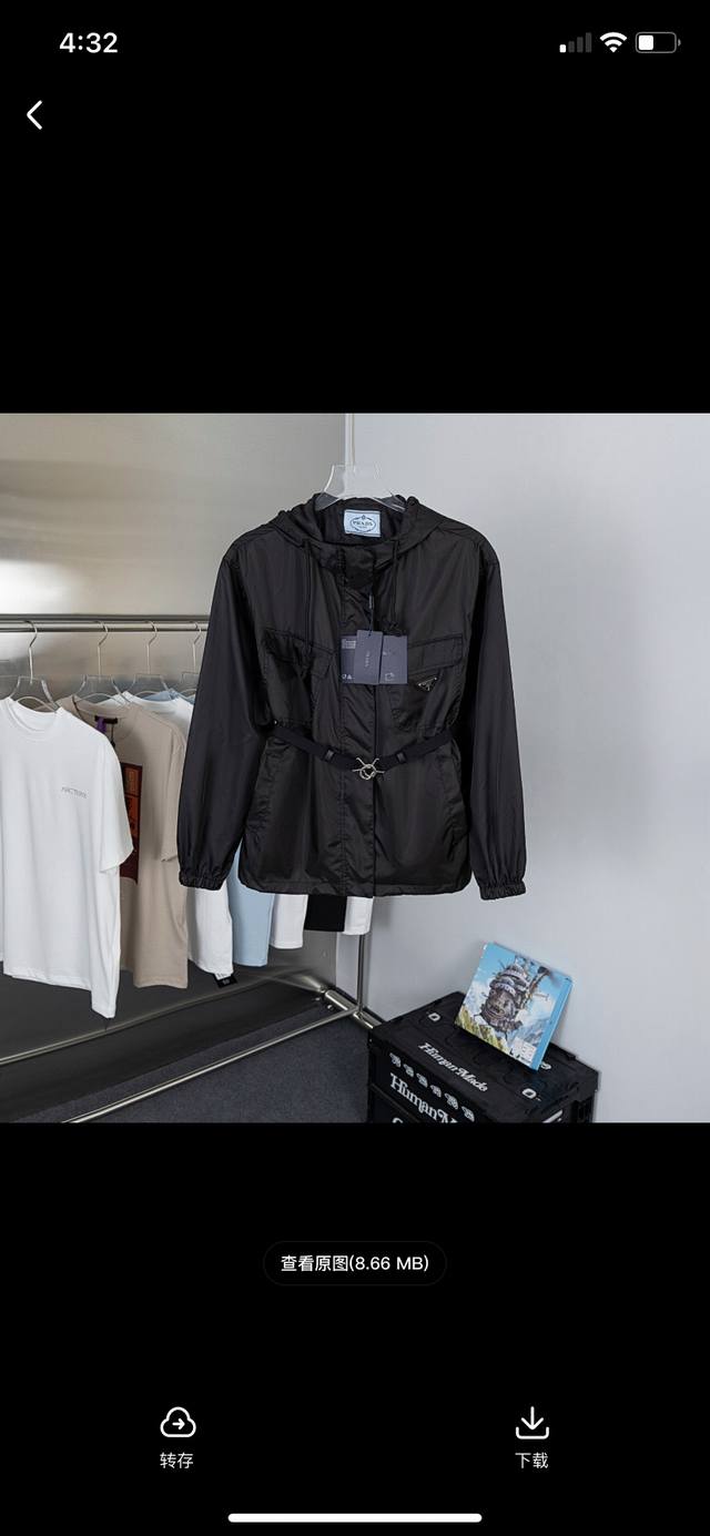 Top version Pra* New arrival Belt hooded jacket Customized Yb imported nylon mat