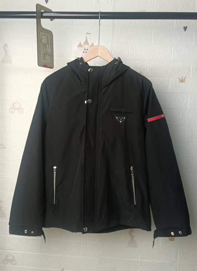 Prada double-sided nylon blend jacket is made of fine check nylon blend fabric w