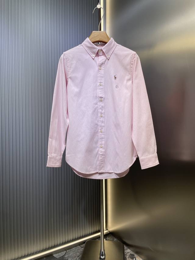Ral Lauren Oxford Striped Logo Embroidered Button-Down Lapel Long-Sleeved Casual