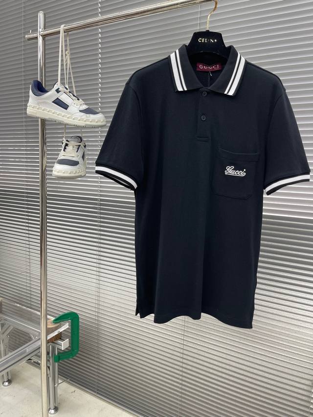 Gucci Spring/Summer 25 casual lapel polo shirt. 50s double-combed mercerized cot