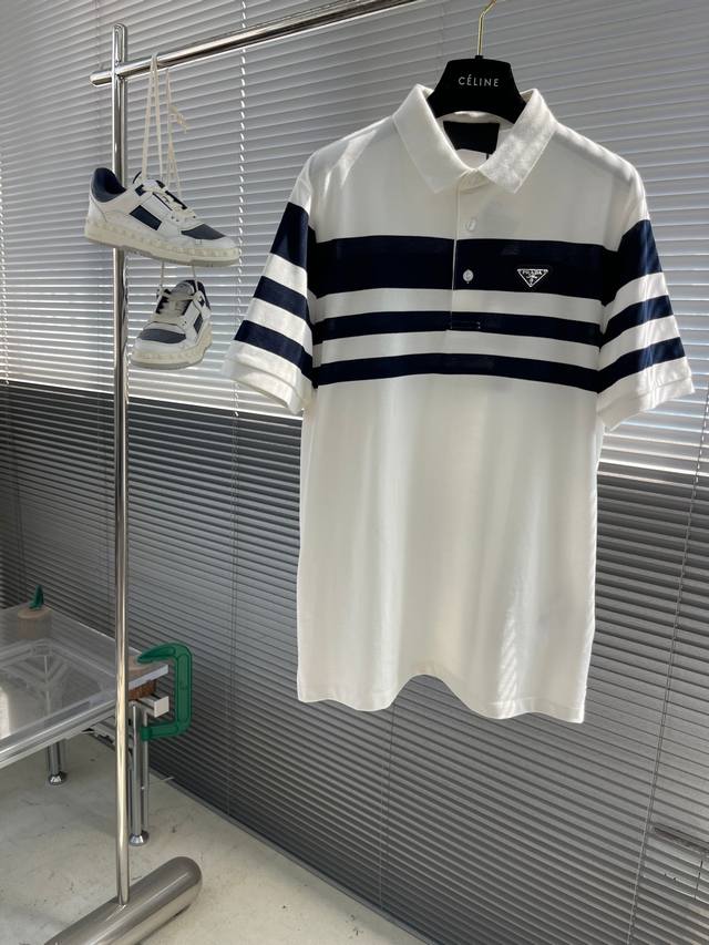 Prada Spring/Summer 25 casual lapel polo shirt. 50s double-combed mercerized cot